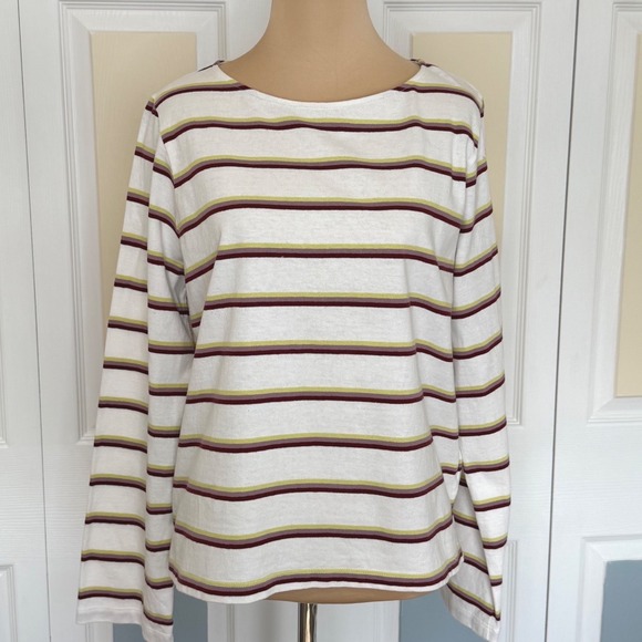 Madewell Tops - Madewell Womens Striped Long Sleeve Cotton T-Shirt White Burgundy Green S